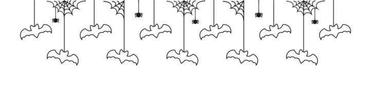 content Halloween bannière frontière avec chauves-souris pendaison de araignée toiles griffonnage contour. effrayant ornements décoration vecteur illustration, tour ou traiter fête invitation