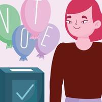 concept de vote et d'élection, femme avec mot vote sur des ballons vecteur