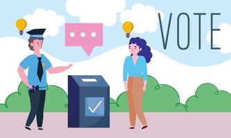 concept de vote et d'élection, jeune femme à la place vote vecteur