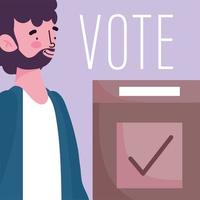 concept de vote et d'élection, homme barbu avec boîte en carton vecteur