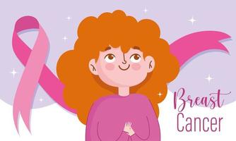 mois de sensibilisation au cancer du sein dessin animé femme ruban rose combat inspirant vecteur