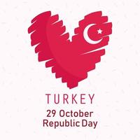 jour de la république de turquie, carte de style de dessin de coeur en forme de drapeau vecteur