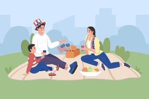 Happy american family célébrer le jour de l'indépendance télévision vector illustration couleur