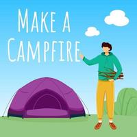 faire une maquette de publication de feu de camp sur les réseaux sociaux. camper en forêt. vacances actives. modèle de conception de bannière web publicitaire. booster, mise en page du contenu. affiche de promotion, annonces imprimées avec illustrations à plat vecteur