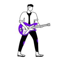 illustration vectorielle de guitariste contour plat. guitariste. musicien. membre d'un groupe de musique. rock and roll. homme avec instrument de musique. concert. personnage de contour de dessin animé isolé sur blanc. dessin simple vecteur