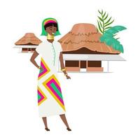illustration vectorielle de couleur plate indigène africaine. femme nigériane en vêtements et bijoux ethniques. aborigène avec des foyers tribaux. Femme de personnage de dessin animé isolé de couleur sur fond blanc vecteur