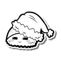 mignonne dessin animé calamar Sushi sourire avec Noël chapeau sur blanc silhouette et gris ombre. vecteur illustration à propos vacances.