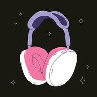 mignonne professionnel jeu écouteurs pour les filles et garçons dans dessin animé style. coloré violet rose l'audio équipement pour écoute à musique. la musique dispositif icône ou imprimer. vecteur Stock illustration.