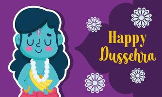 joyeux festival de dussehra en inde, carte de voeux de fleurs de rama de dessin animé, rituel religieux traditionnel vecteur