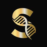 lettre s ADN logo conception concept avec ADN cellule icône. santé se soucier symbole vecteur