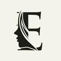 femme visage logo sur lettre e beauté spa symbole avec femme visage icône vecteur