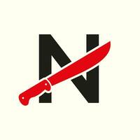 lettre n couteau logo conception vecteur modèle couteau symbole avec alphabet