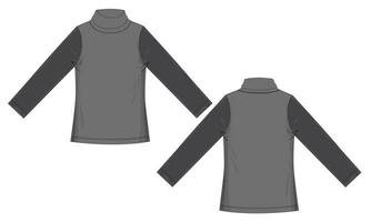 longue manche t chemise avec supporter en haut collier technique dessin mode plat esquisser vecteur illustration modèle pour Dames