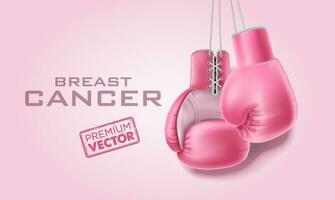 Sein cancer ruban conscience affiche avec rose boxe gants. aux femmes santé soutien symbole. femme espérer et lutte concept. rose vecteur illustration