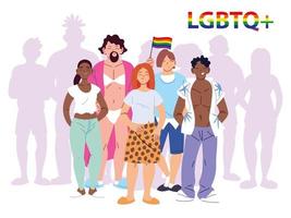 groupe de personnes avec le symbole de la fierté gaie lgbtq, l'égalité et les droits des homosexuels vecteur