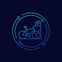 vélo parking icône avec une vélo, linéaire conception vecteur