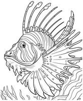 poisson-lion coloration page pour adultes vecteur