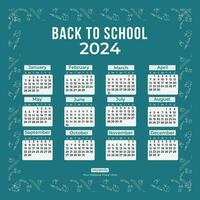 retour à école social médias calendrier 2024 pour votre enfant. vous volonté avoir une hebdomadaire planificateur, mensuel planificateur, et annuel planificateur. vecteur