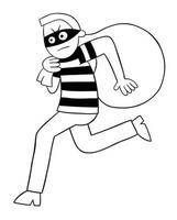 voleur de dessin animé homme s'enfuyant avec illustration vectorielle de sac vecteur