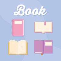 lettrage de livre et ensemble d'icônes de livres vecteur