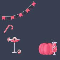 Halloween Cadre rose, faire la fête, fantôme fille et cocktail vecteur