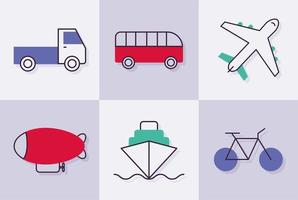 six icônes de transport vecteur
