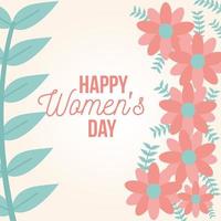 affiche de la fête des femmes heureuse avec des fleurs et des plantes vecteur