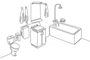 dessin au trait continu d'illustration vectorielle de salle de bain vecteur