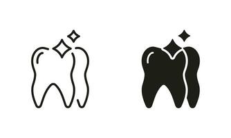 dentaire vernis silhouette et ligne Icônes ensemble. installation céramique dents, dent éclat pictogramme. dentisterie noir symbole collection. Humain dentaire traitement. isolé vecteur illustration.