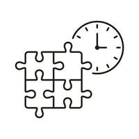 puzzle avec temps, urgence Solution ligne icône. scie sauteuse pièces et montre, compte à rebours pour idée linéaire pictogramme. date limite pour travail en équipe stratégie contour signe. modifiable accident vasculaire cérébral. isolé vecteur illustration.