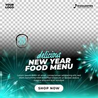 Nouveau année spécial nourriture menu modèle pour social médias Publier vecteur