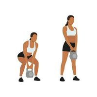 femme Faire kettlebell soulevé de terre exercer. plat vecteur illustration isolé sur blanc Contexte. faire des exercices personnage ensemble