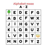 illustration vectorielle. jeu pour les enfants d'âge préscolaire et scolaire. labyrinthe de l'alphabet. trouver les lettres de a à z vecteur