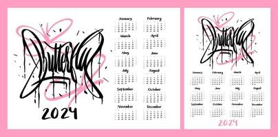 calendrier disposition pour 2024. graffiti papillon. grunge style. 2k fille conception pour a4, a5 impression vecteur