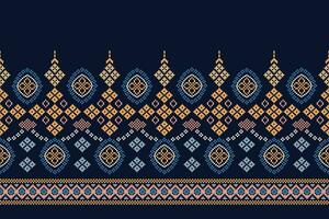 ethnique géométrique en tissu modèle traverser point.ikat broderie ethnique Oriental pixel modèle bleu Contexte. abstrait, vecteur, illustration. texture, vêtements, cadre, décoration, motifs, soie fond d'écran. vecteur