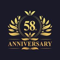 Conception du 58e anniversaire, couleur dorée luxueuse logo anniversaire de 58 ans. vecteur