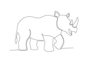 un ligne dessin de une à cornes de remorquage rhinocéros. branché continu ligne vecteur conception graphique illustration vecteur format