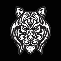 tigre visage autocollant noir et blanc pour impression vecteur