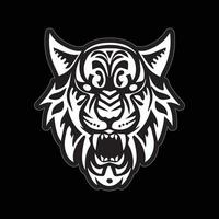 tigre visage autocollant noir et blanc pour impression vecteur