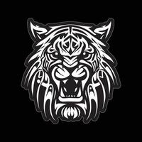 tigre visage autocollant noir et blanc pour impression vecteur