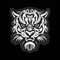 tigre visage autocollant noir et blanc pour impression vecteur