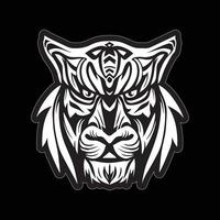 tigre visage autocollant noir et blanc pour impression vecteur