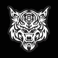 tigre visage autocollant noir et blanc pour impression vecteur