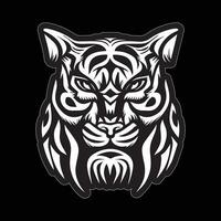 tigre visage autocollant noir et blanc pour impression vecteur