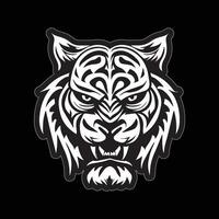 tigre visage autocollant noir et blanc pour impression vecteur