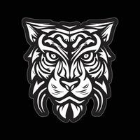 tigre visage autocollant noir et blanc pour impression vecteur