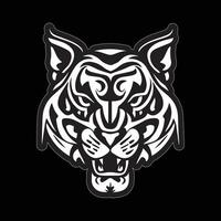 tigre visage autocollant noir et blanc pour impression vecteur