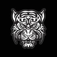 tigre visage autocollant noir et blanc pour impression vecteur