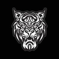 tigre visage autocollant noir et blanc pour impression vecteur