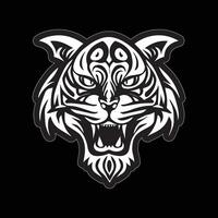 tigre visage autocollant noir et blanc pour impression vecteur